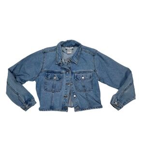 COTTON GINNY Womens Crop Denim Jacket Blue Jean Trucker Style‎ Size S P